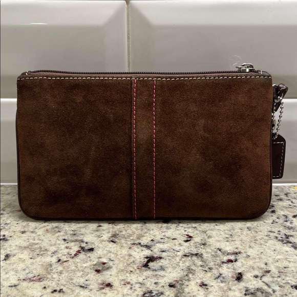 Coach Brown Suede Wristlet with Turn Lock EUC